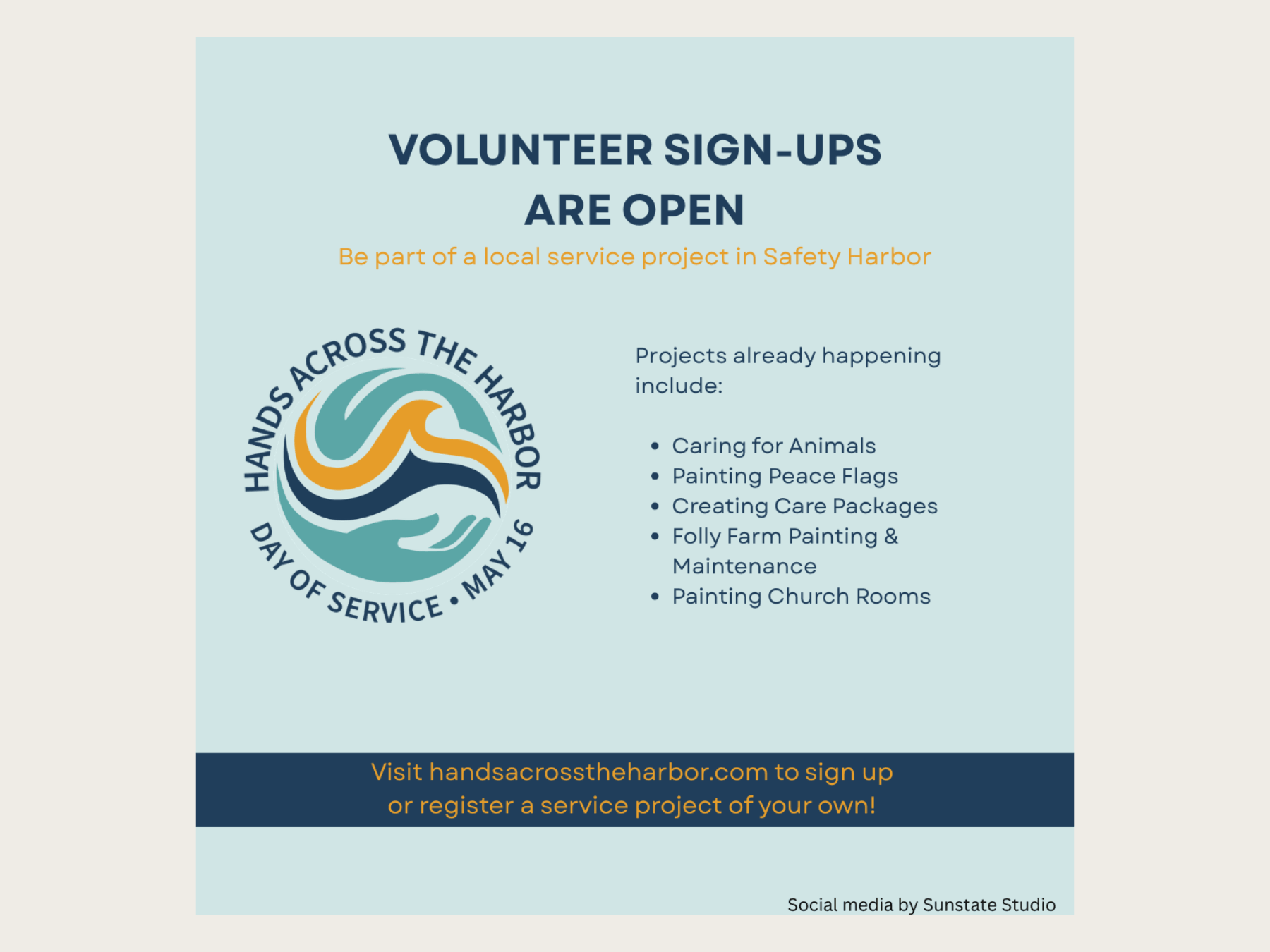 Graphic about volunteering for local event, Hands Across the Harbor
